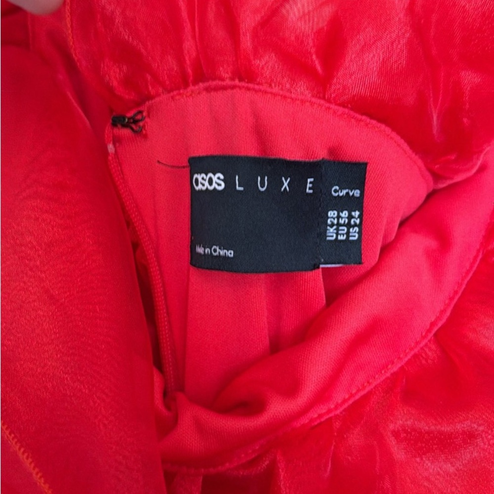 ASOS Curve Red Ruffle Side-Drape Prom Dress - Picture 2 of 4